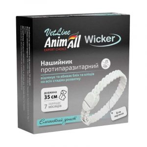 Нашийник протипаразитарний AnimAll VetLine Wicker для собак і котів від бліх і кліщів "Біла перлина", 35 см