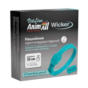 Нашийник протипаразитарний AnimAll VetLine Wicker для собак і котів від бліх і кліщів смарагдовий, 35 см