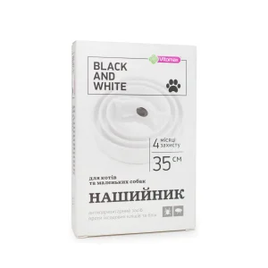 Протипаразитарний нашийник Vitomax Black&White для котів та малих порід собак від бліх та кліщів, білий, 35 см