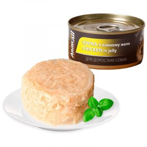 Вологий корм AnimAll з куркою для дорослих собак (шматочки в желе), 85 г