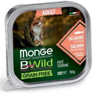 Консервований корм Monge BwildGrain Free Wet Salmon для котів з лососем та овочами, 100 г