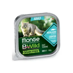 Консервований корм Monge BwildGrain Free Wet Cod Fish для котів з тріскою та овочами, 100 г