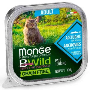 Консервований корм Monge BwildGrain Free Wet Anchovies для котів з анчоусами та овочами, 100 г
